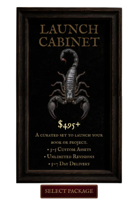 Launch Cabinet USD $495+. 3-5 custom assets, unlimited revisions, 5-7 day delivery.