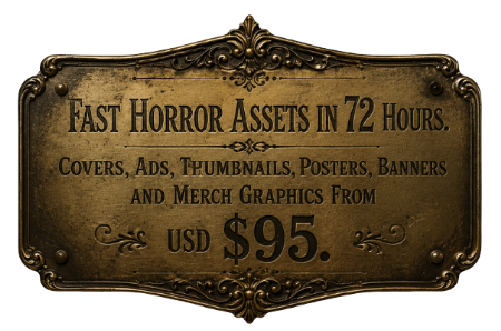 Fast Horror Assets in 72 Hours. Covers, ads, thumbnails, posters, banners and merch graphics from USD $95.